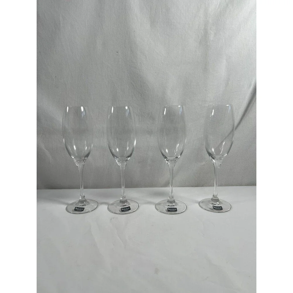 Lot of 4 Spiegelau Fluted Champagne Glasses Clear Glass Long Stem #428
